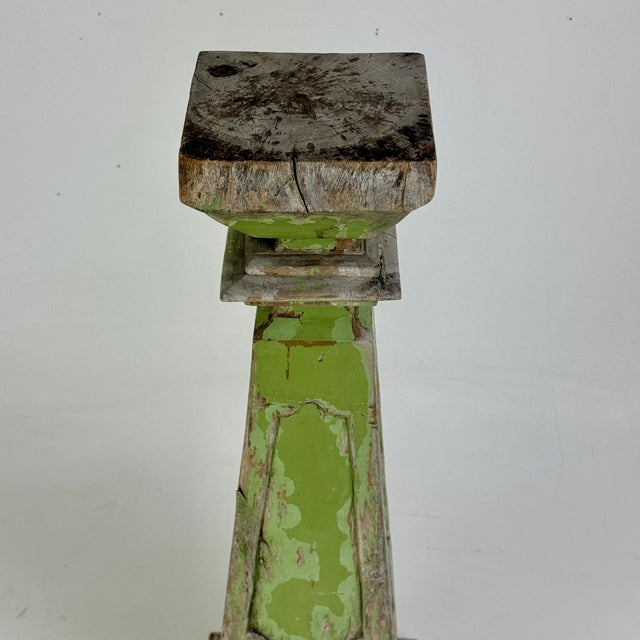 American Architectural Salvaged Pedestal/Plant Stand C. 1900 in Stunning Pistachio Green & Recessed Panes For Sale - Image 3 of 10