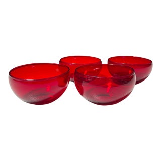Set of 4 Steuben Red Crystal Finger Bowls - Frederick Carder For Sale