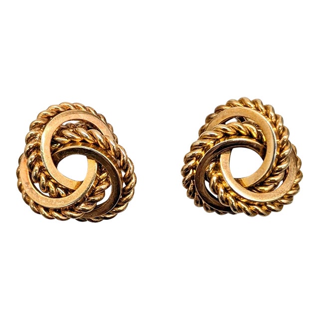 Vintage 1969 Signed Henkle & Grosse Germany Goldtone Knot Clip Earrings- 2 Pieces For Sale