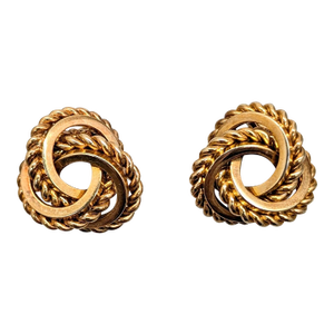 Vintage 1969 Signed Henkle & Grosse Germany Goldtone Knot Clip Earrings- 2 Pieces