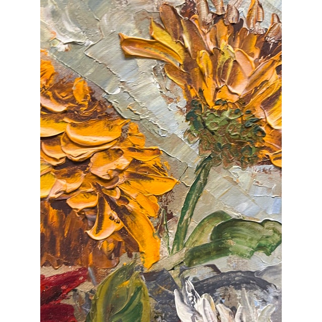 Vintage Mid-Century Modern Floral Still Life Oil Painting in Original Frame For Sale - Image 10 of 16