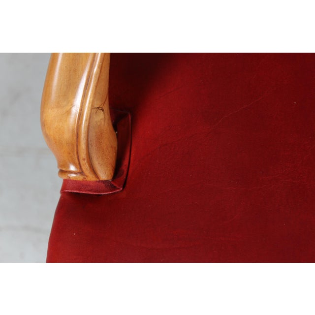 Set of Danish Rococo Armchairs in Walnut and Red Aniline Leather, 1880 For Sale - Image 12 of 16