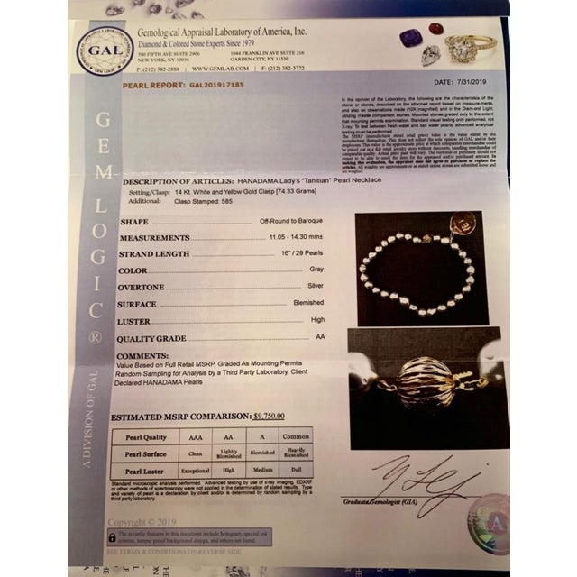 Hanadama Tahitian Pearl Necklace Women 14k Gold Certified For Sale In New York - Image 6 of 9