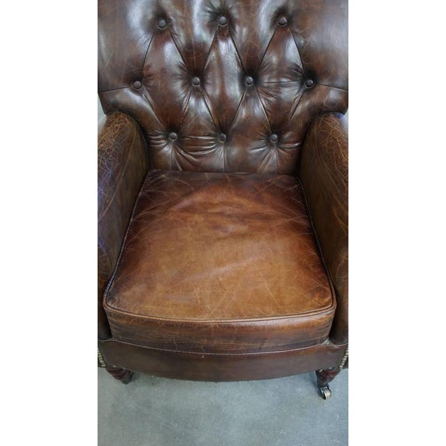 Cognac Colored Brown Chesterfield Armchair For Sale - Image 6 of 14