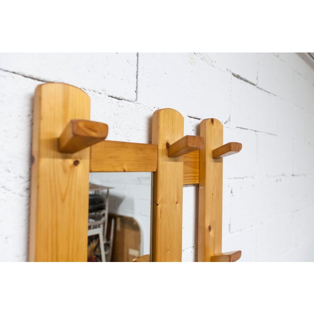Vintage Wall-Mounted Coat Rack in Pine with Mirror, 1970 For Sale - Image 17 of 17