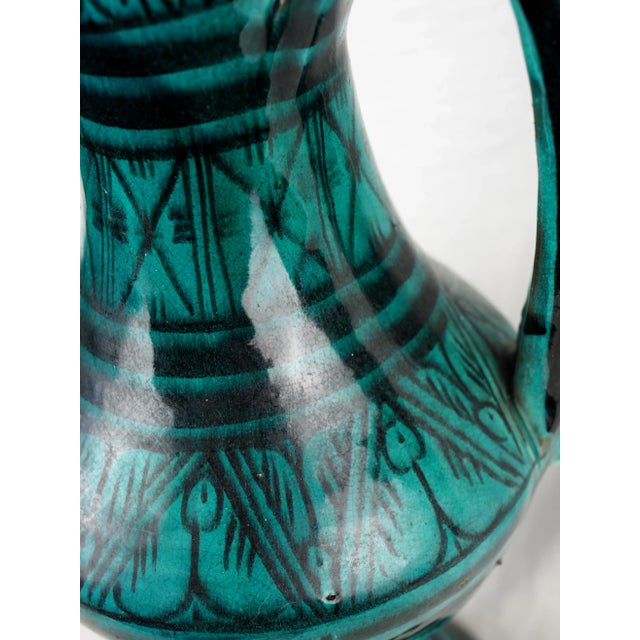 Late 19th Century Antique Moroccan Safi Boho Deep Green Vase With Handles For Sale - Image 6 of 11