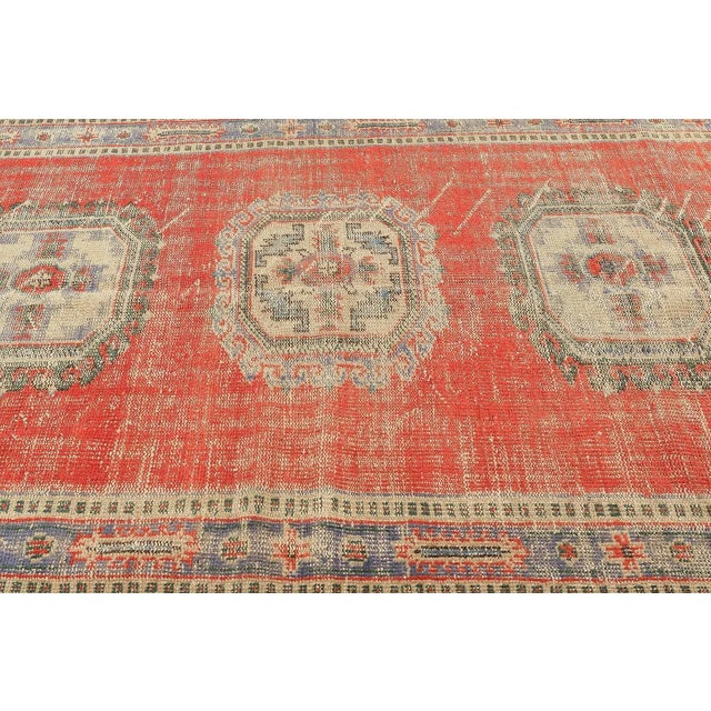 Mid 20th Century Red Distressed Vintage Oushak Rug For Sale - Image 4 of 7