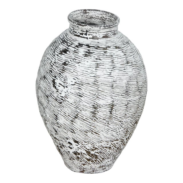 Mid-Century Vintage Weathered White Porcelain Frilled Jar For Sale