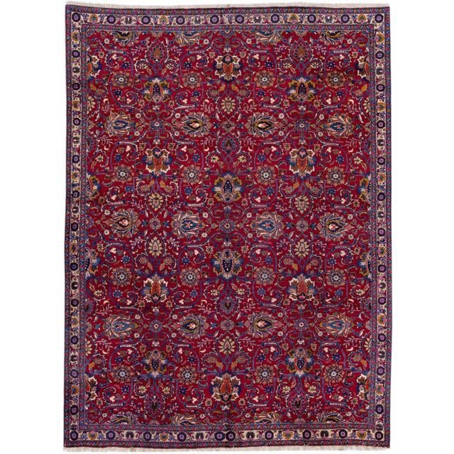 Textile 1960s Vintage Persian Tabriz Handmade All-Over Red Wool Rug For Sale - Image 7 of 7