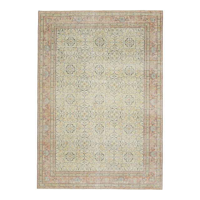 1970s Vintage Turkish Oushak Handmade Wool Cotton Beige Area Rug For Sale