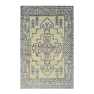 6x9 Ivory Hand-Knotted Wool Bamboo Silk Abstract Tree Motifist Design Carpet Rug For Sale