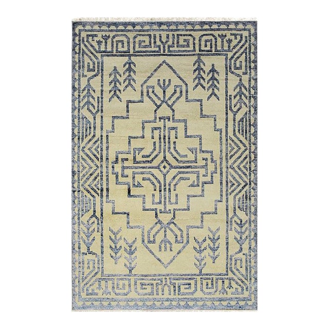 6x9 Ivory Hand-Knotted Wool Bamboo Silk Abstract Tree Motifist Design Carpet Rug For Sale
