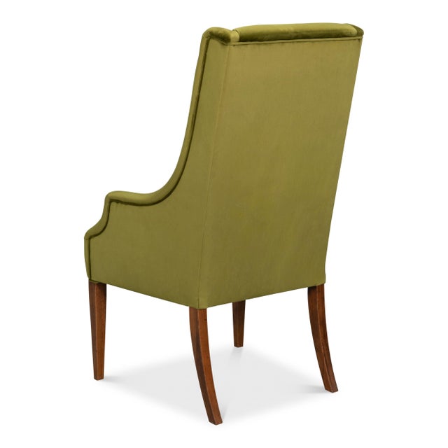 Sloped Arm Green Velvet Dining Chair in Olive, Host Chair For Sale - Image 4 of 11