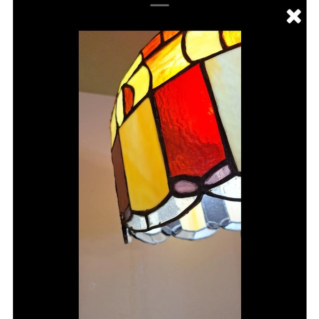 Mission Vintage 1970s Mission Style Leaded Stained Glass Swag Pendant Lamp For Sale - Image 3 of 6