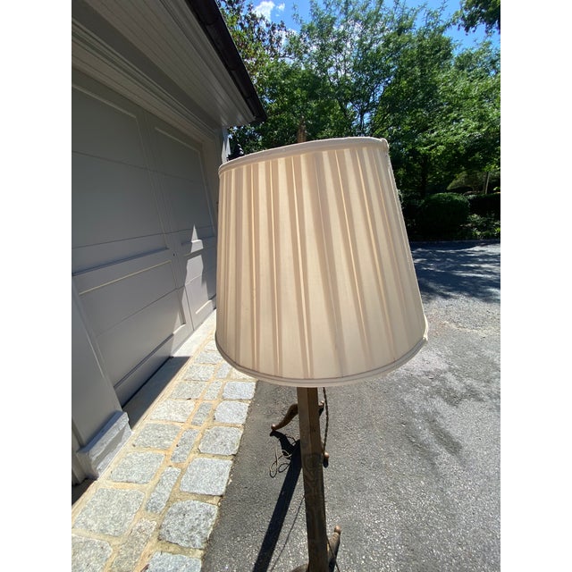 Wood Early 20th Century Pair of Chinoiserie Floor Lamps With Silk Shades For Sale - Image 7 of 12