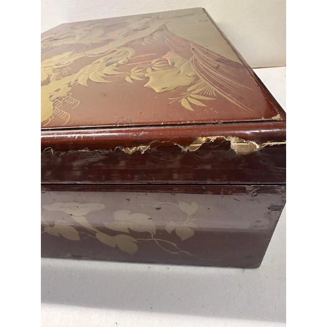 Wood Antique Japanese Lacquer Box with Crane Motif, 1920s For Sale - Image 7 of 13