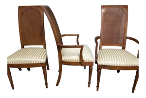 Set of 6 Vintage Country French Provincial Hand Carved Cane Back Dining Chairs