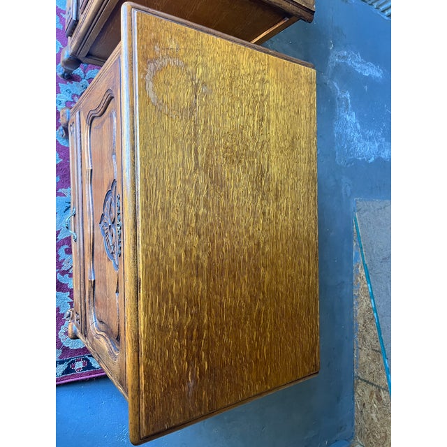 Pair of Vintage French Louis XV-Style Carved Oak Fall-Front Nightstands For Sale - Image 9 of 12