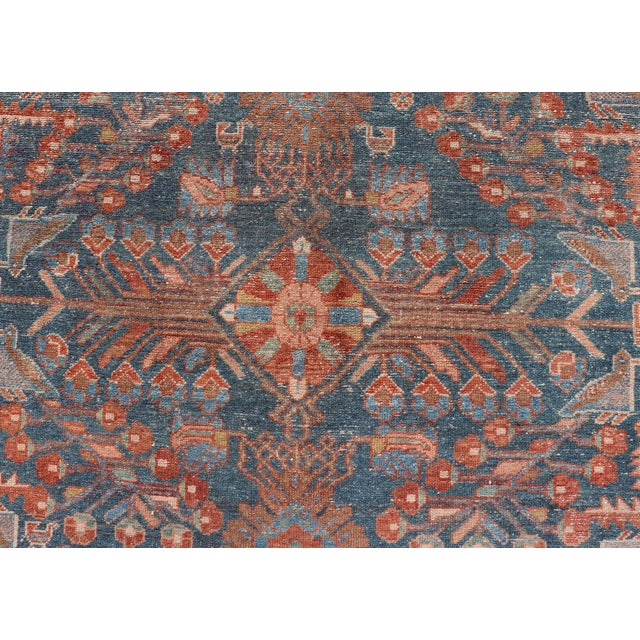 Antique Malayer Long Area Rug in Blue, Rust, Green by Keivan Woven Arts For Sale In Atlanta - Image 6 of 12