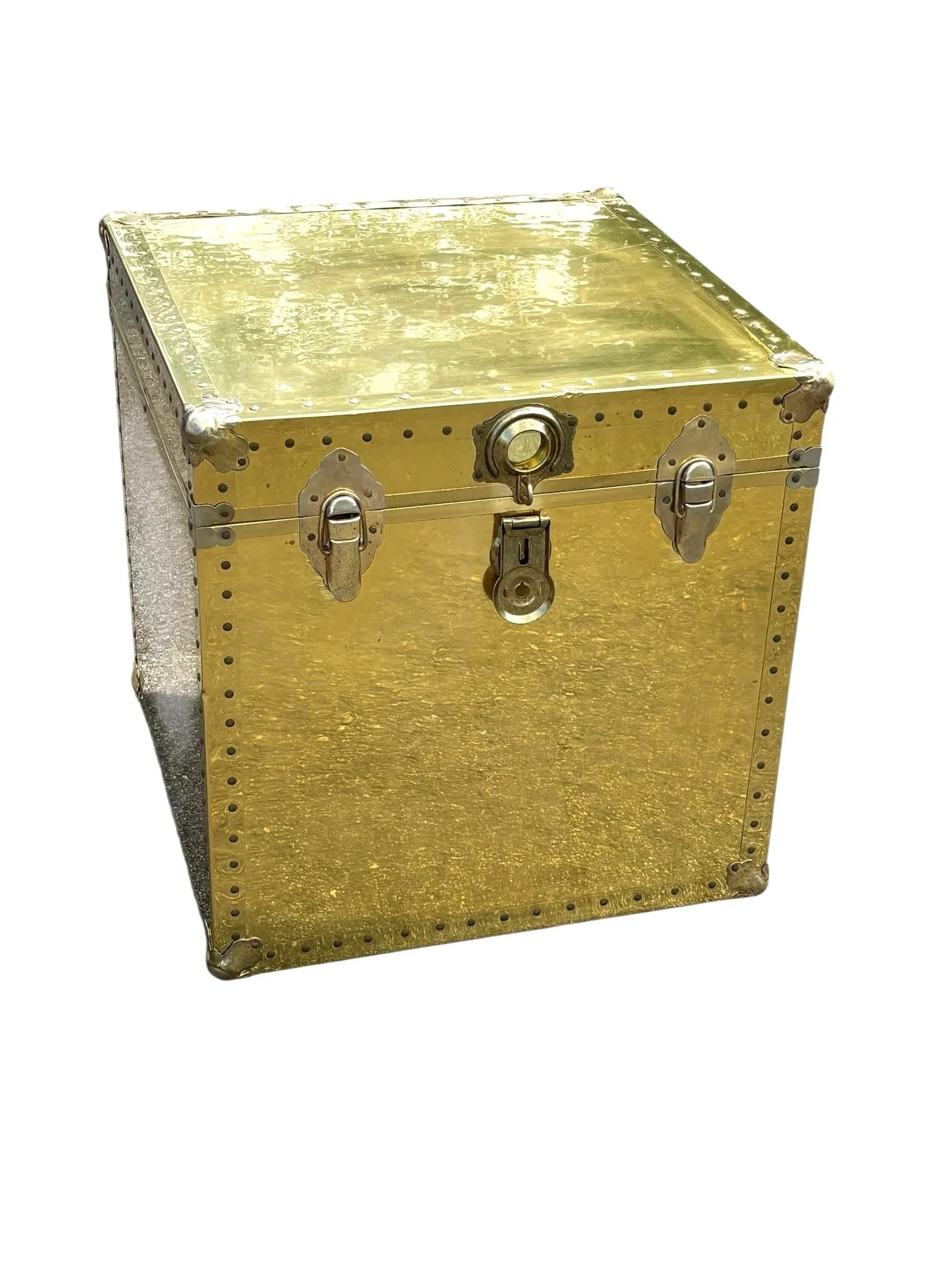Vintage 1970s Large Brass Cedar Lined Storage Trunk | Chairish