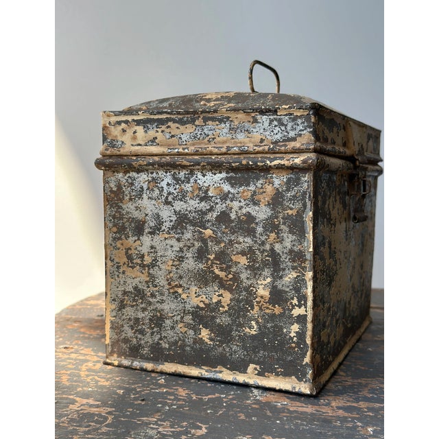 Antique Weathered Cream-Painted Tin Box, Circa Late 19th - Early 20th Century For Sale - Image 10 of 16