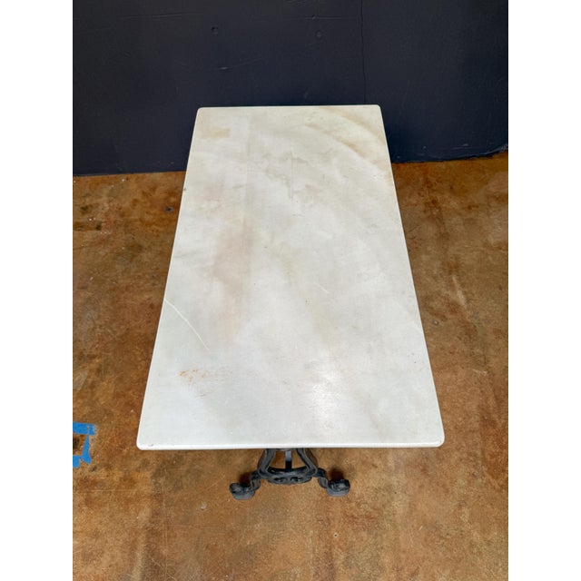 Metal French Rectangular Bistro Table With Marble Top and Cast Iron Base For Sale - Image 7 of 13