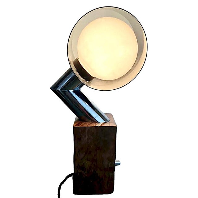 Mid 20th Century Mid-Century Modern Space Age Lamp With Dimmer, Chrome & Walnut For Sale - Image 4 of 5