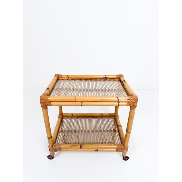 Mid-Century Modern Italian Bamboo Cane and Rattan Bar Cart, 1970s For Sale - Image 16 of 18