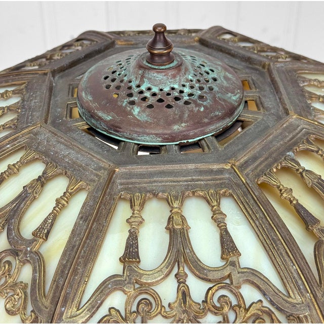 Antique Art Nouveau Carmel Slag Glass Table Lamp For Sale - Image 10 of 14