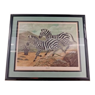 1970s John Ruthven "Grant's Zebra" Signed Numbered Lithograph, Framed For Sale