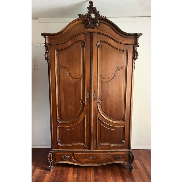 Brown Antique Armoire French Loui XV Walnut 19th Century For Sale - Image 8 of 8