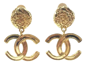 1990s Chanel Vintage Gold Plated CC Textured Clip on Earrings, A Pair