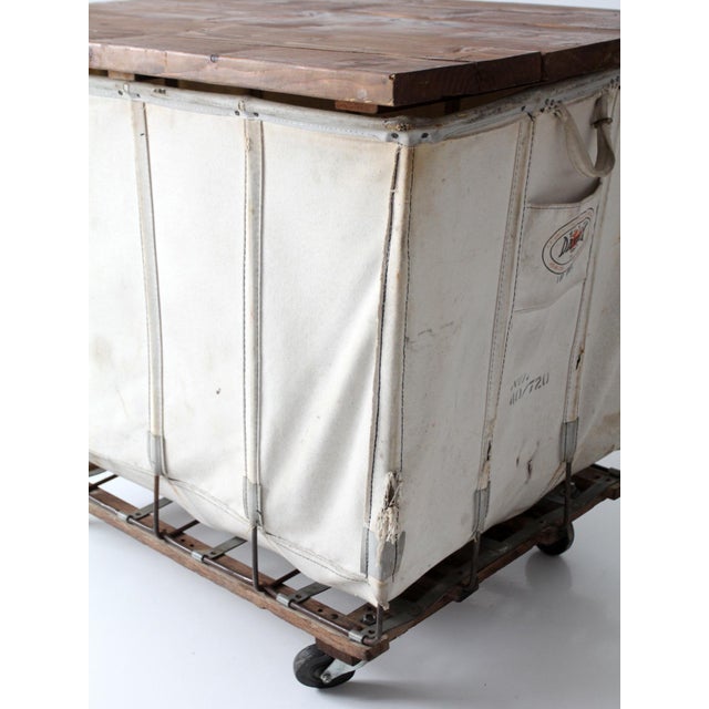 Vintage Dandux Industrial Laundry Cart With Wood Top For Sale - Image 14 of 18