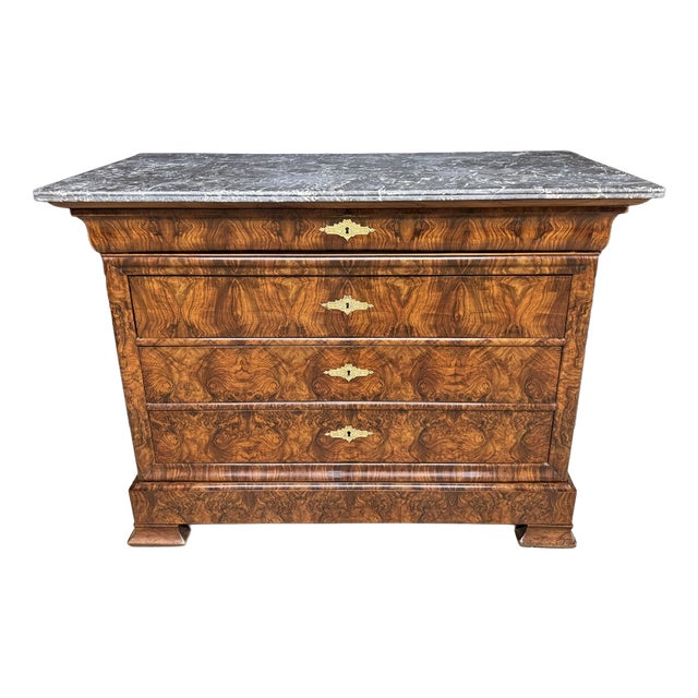 Antique Louis Philippe Commode in Burr Walnut, 1850 For Sale