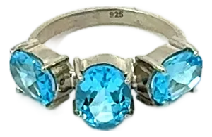 Antique Three Stone 6.69 Carat Faceted Blue Topaz Ring in 925 Solid Silver - Size 7