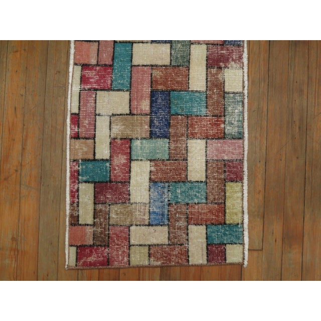 Shabby Chic Tetris Vintage Turkish Deco Rug, 1'7'' X 3'10'' For Sale - Image 3 of 4
