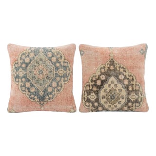 Turkish Oushak Rug Pillow Cover 24'' X 24'' - Set of Two For Sale