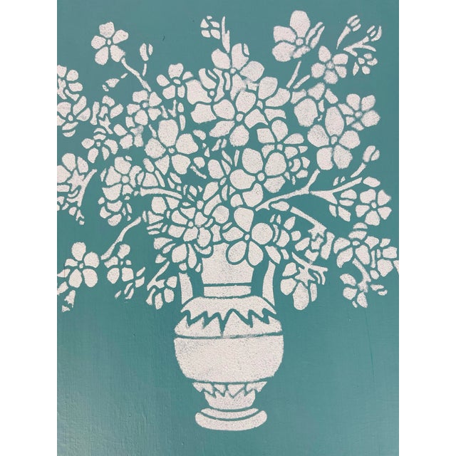 2020s Contemporary Aqua Blue & White Floral Painting in Distressed Vintage Frame - Unsigned For Sale - Image 5 of 9