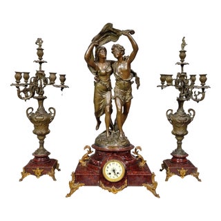 Napoleon III Fireplace Set in Marble, 1800s, Set of 3 For Sale