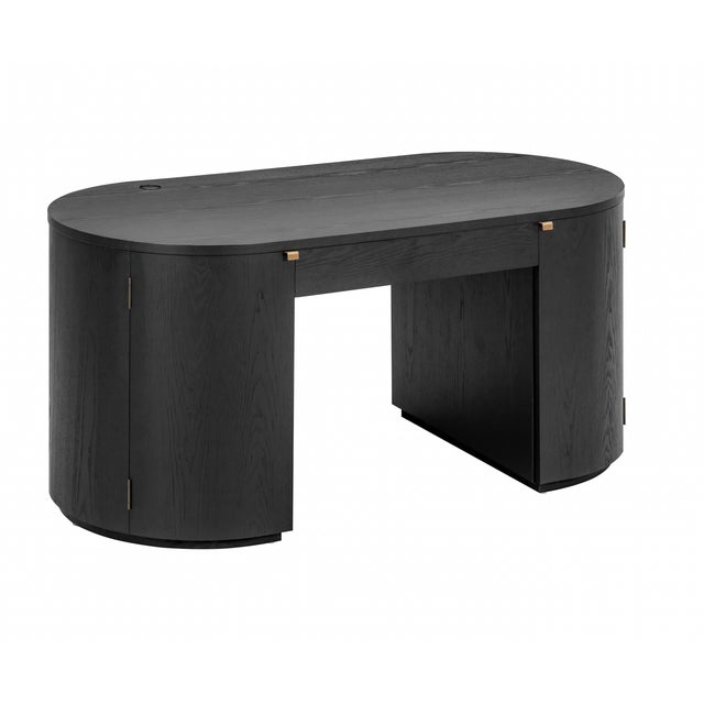 Boho Chic Marlow Black Wood Executive Desk For Sale - Image 3 of 9