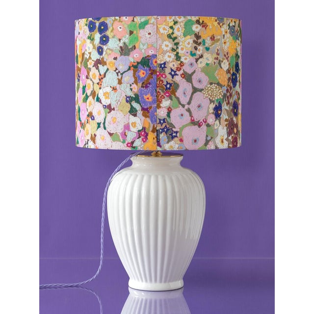 White Large Maximalist Delft White Ceramic Table Lamp with New House of Hackney Floral Lampshade For Sale - Image 8 of 14