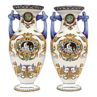 French Gein Fiance Renaissance Revival Vases - A Pair For Sale