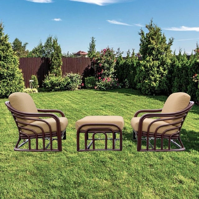 Brown Jordan 1960s Brown Jordan Designer Mid Century Bent Rattan Two Chairs and One Ottoman For Sale - Image 4 of 8