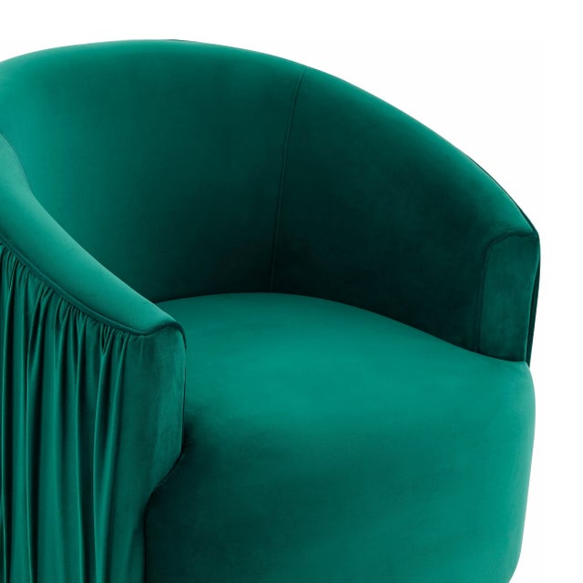 London Forest Green Pleated Velvet Swivel Chair For Sale - Image 4 of 8