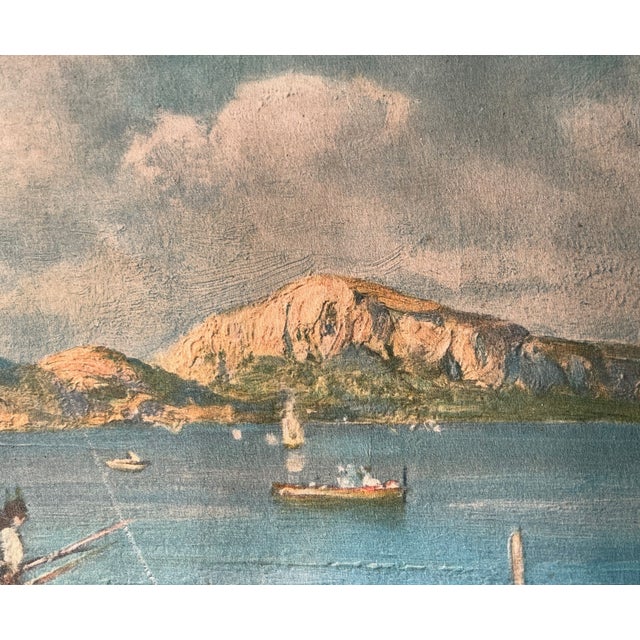 Late 19th Century Giuseppe Giardiello 1800s Print Fishermen Mending Nets Neapolitan Coast With Boats Chromolithograph For Sale - Image 5 of 5