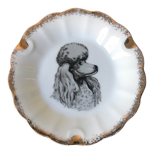 Mid Century Modern Kitschy Poodle Dog Porcelain Ashtray/Catchall For Sale