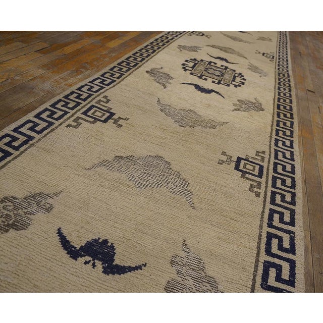 Ivory Strikingly Ivory Background and Chinoiserie Pattern Antique Chinese Mongolian Runner For Sale - Image 8 of 10