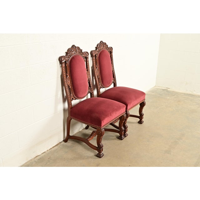 R. J. Horner & Co. R. J. Horner Style Antique Renaissance Revival Carved Walnut Side Chairs or Dining Chairs | Pair For Sale - Image 4 of 14