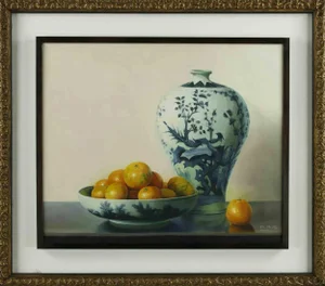 Zhang Wei Guang, Eggs and Oranges with Vase, Original Oil Painting, 2006, Framed