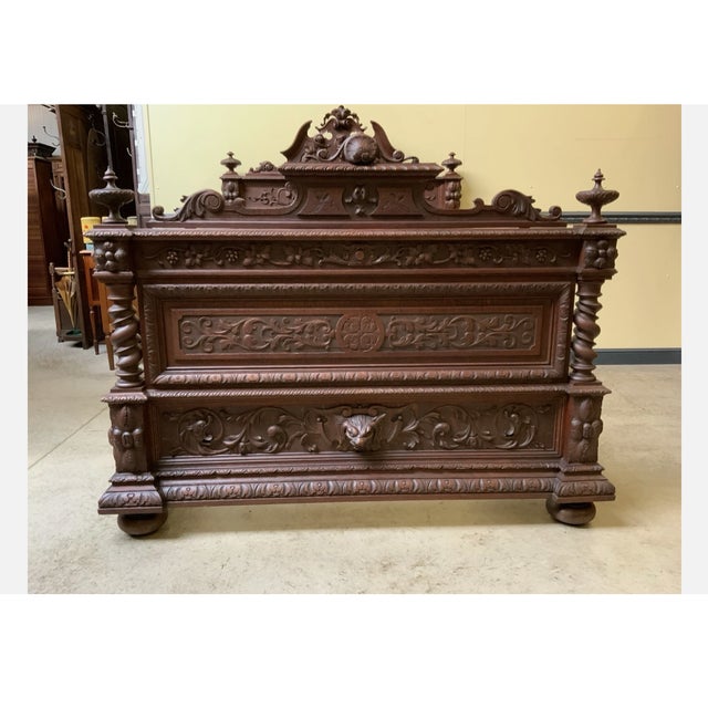 Antique Bed in Solid Oak, 1880 For Sale - Image 4 of 10